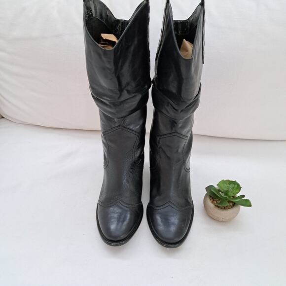 BCBGeneration "Silk" Slouchy Black Leather Cowboy Boots Western Size 7.5 - Picture 4 of 12